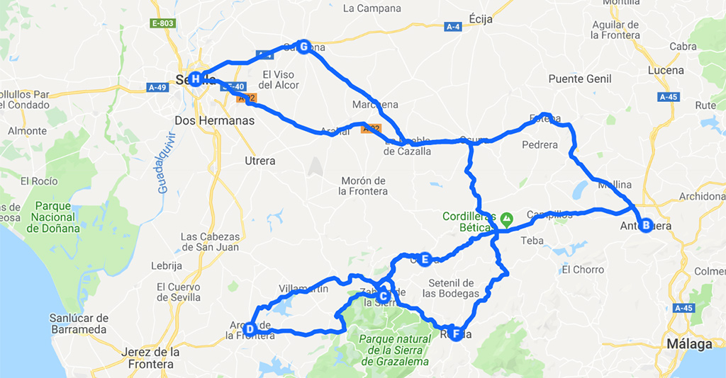 roadtrip Andalusië route 1 week west