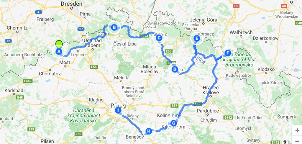route Tsjechië rondreis kaart